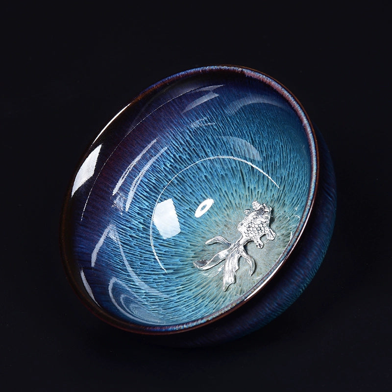 Silver Inlaid Kiln-changed Tianmu Glaze Tea Cup Twelve Zodiac Tea Cups