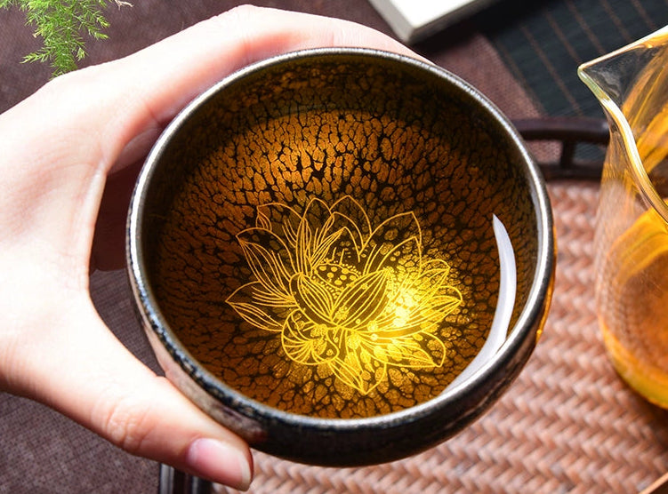 Silver Painted Koi Phoenix Lotus Cup Tea Cups