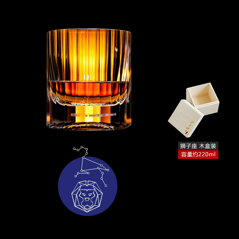12 Constellations Crystal Whisky Glasses Leo wooden gift box packaging, free coaster.