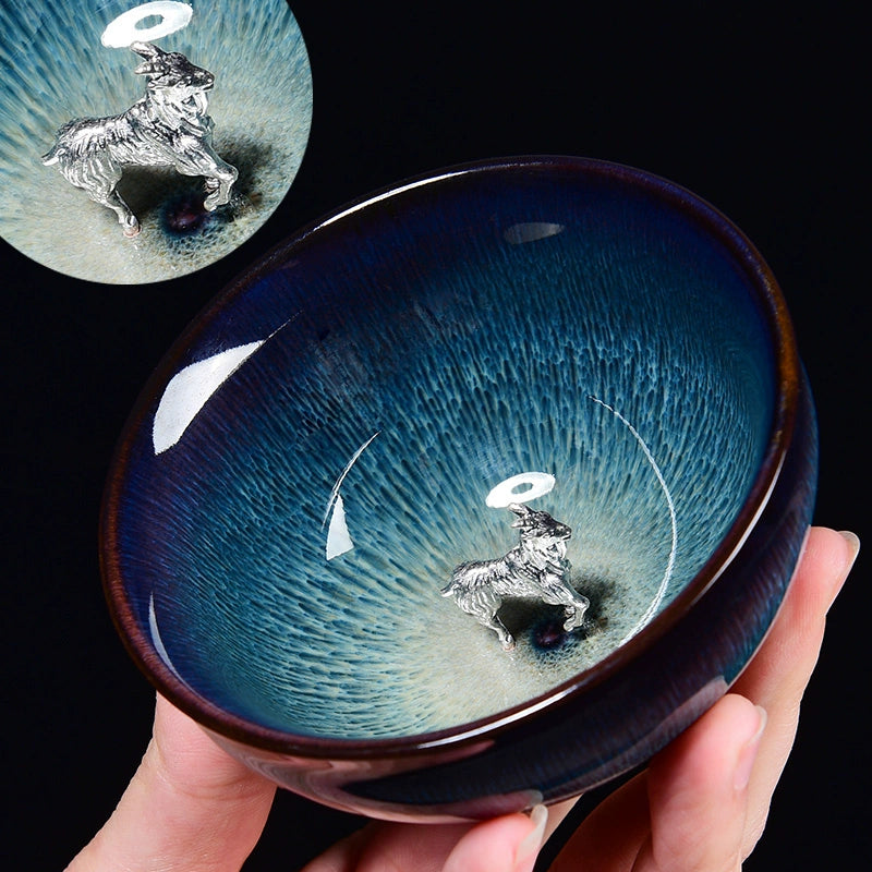 Silver Inlaid Kiln-changed Tianmu Glaze Tea Cup Twelve Zodiac Tea Cups Silver-inlaid Jianzhan brushed hat cup · Weiyang Below 200mL