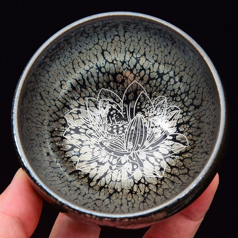 Silver Painted Koi Phoenix Lotus Cup Tea Cups