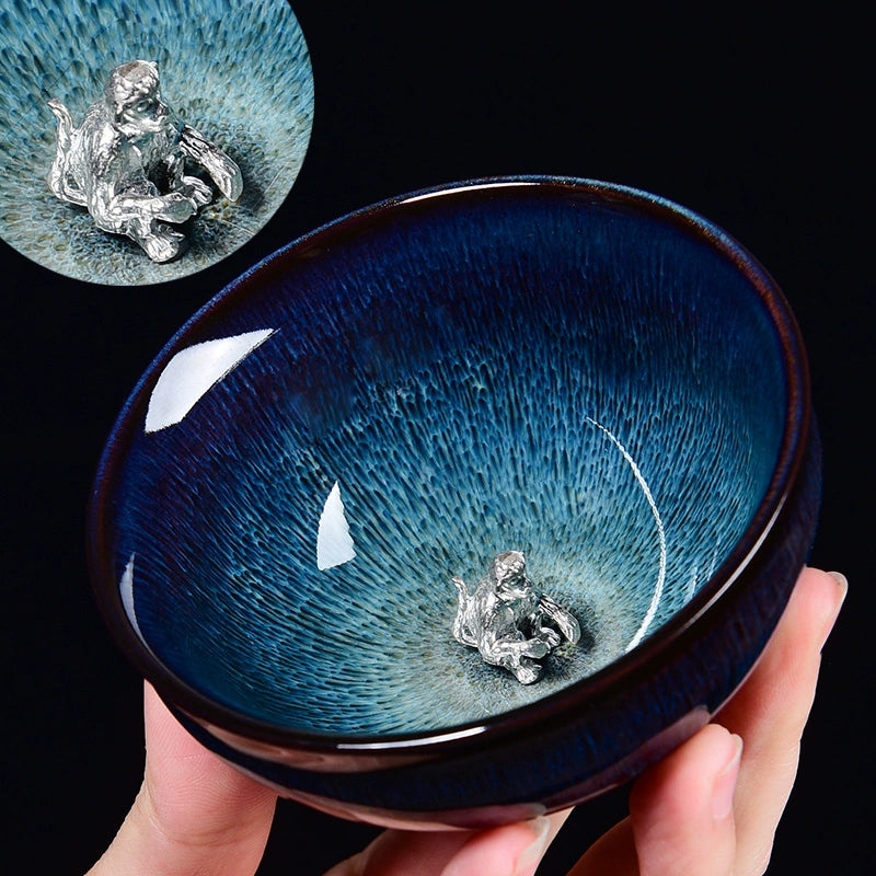 Silver Inlaid Kiln-changed Tianmu Glaze Tea Cup Twelve Zodiac Tea Cups Silver-inlaid Jianzhan brushed hat cup · Shenmonkey Below 200mL