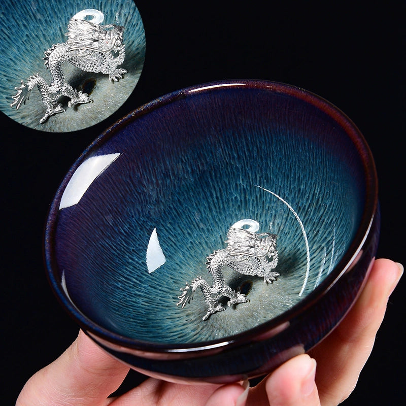 Silver Inlaid Kiln-changed Tianmu Glaze Tea Cup Twelve Zodiac Tea Cups Silver-inlaid Jianzhan brushed bamboo hat cup · Chenlong Below 200mL