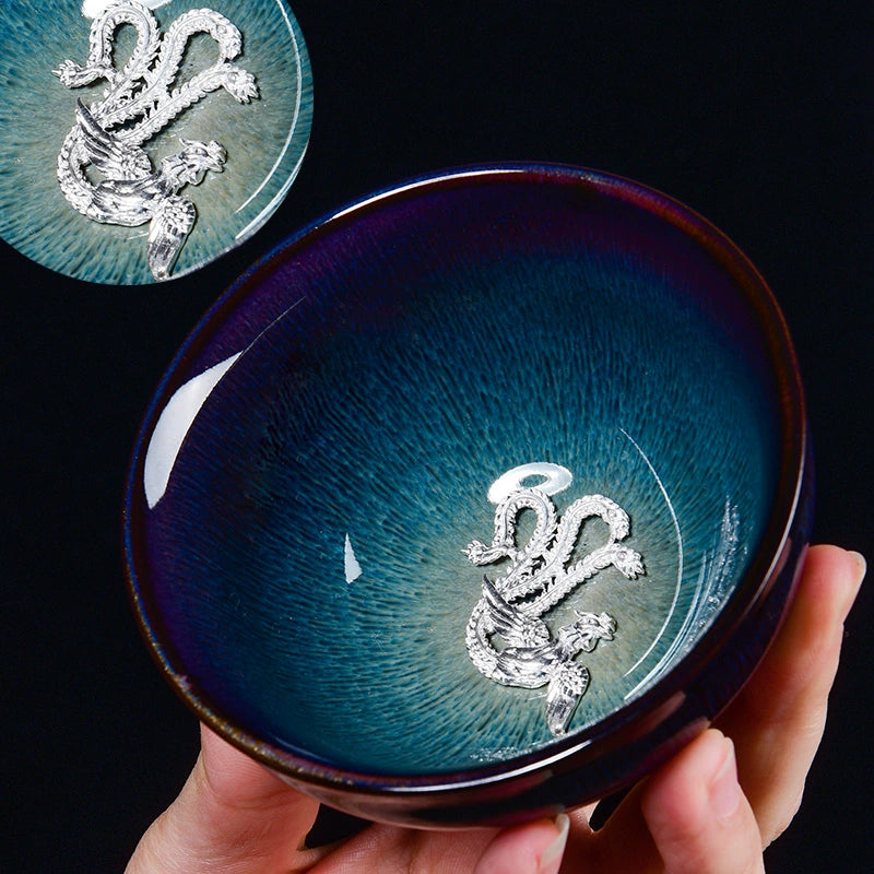 Silver Inlaid Kiln-changed Tianmu Glaze Tea Cup Twelve Zodiac Tea Cups Silver-inlaid Jianzhan brushed hat cup · Phoenix Below 200mL