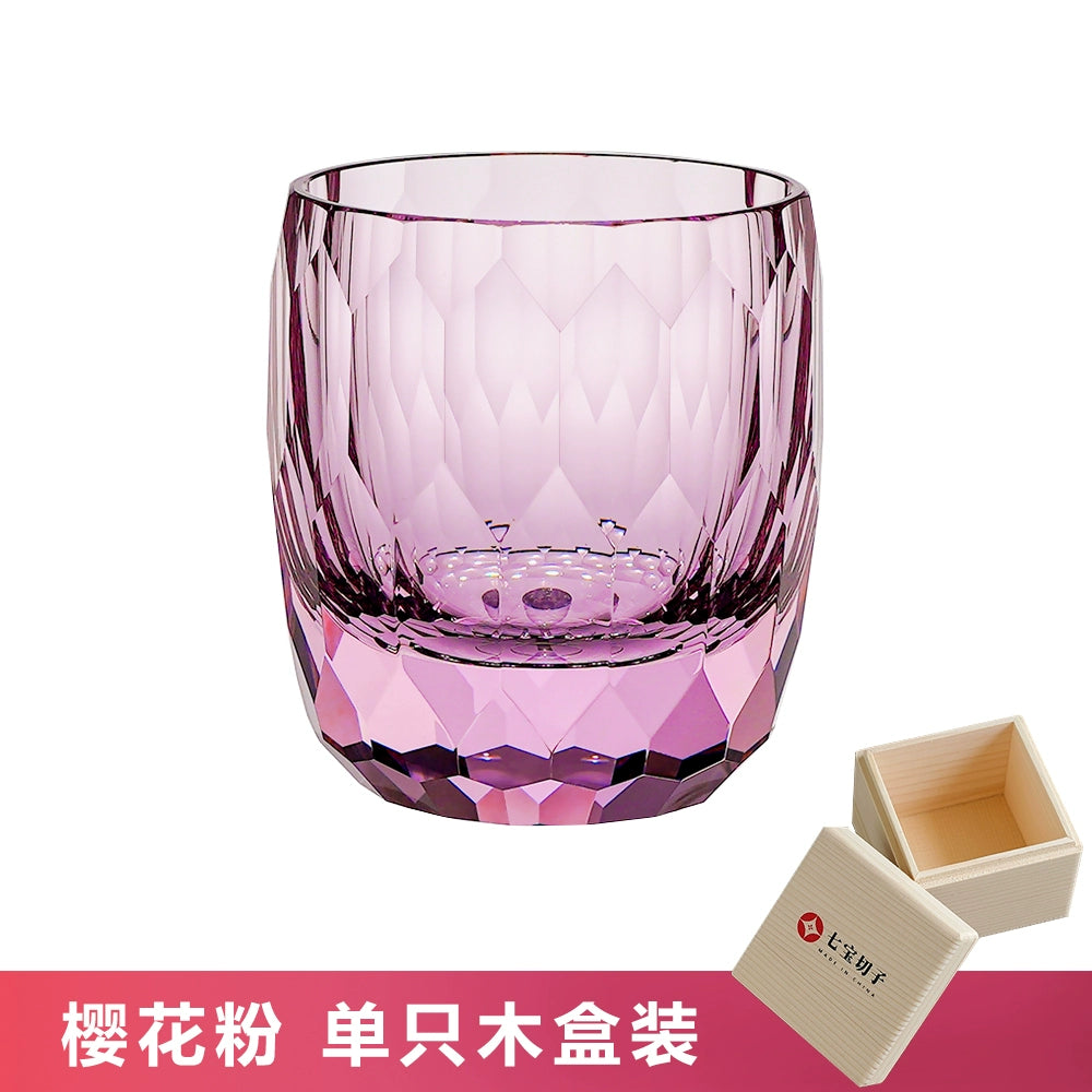 Hand-carved K9 Crystal Whiskey Glass Starlight Cherry Blossom Powder K9 Crystal Single Wooden Gift Box