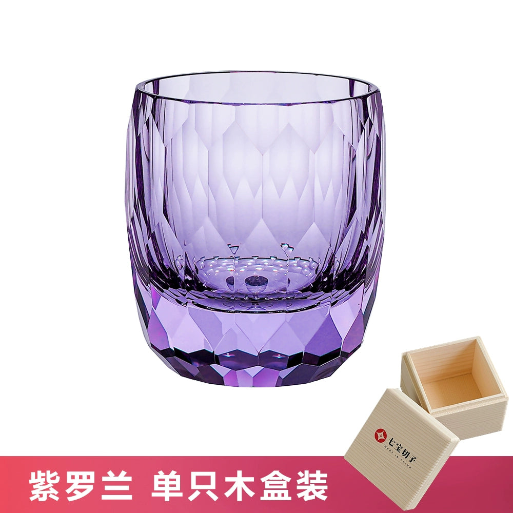 Hand-carved K9 Crystal Whiskey Glass Starlight Violet K9 Crystal Single Wooden Gift Box