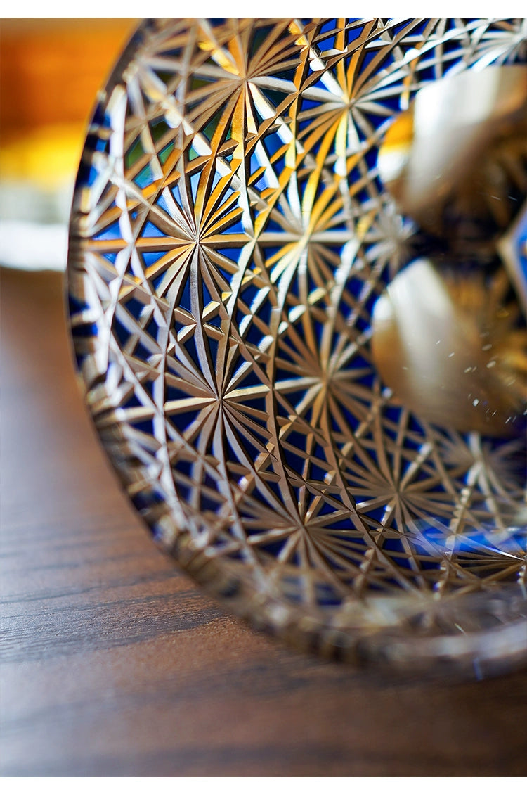 Edo Kiriko Blue Daisy Crystal Glass Whiskey Glass