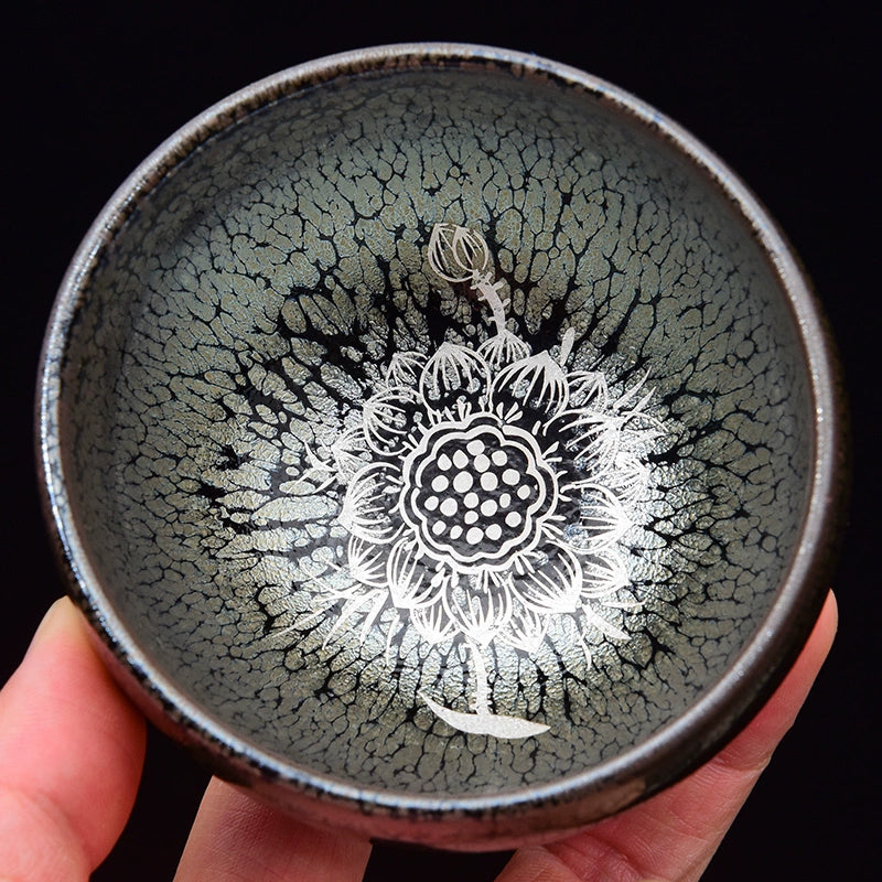 Silver Painted Koi Phoenix Lotus Cup Tea Cups