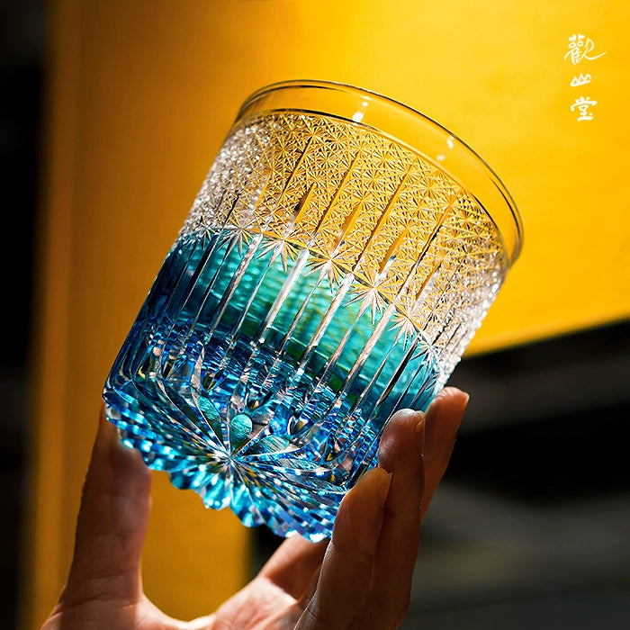 Edo Kiriko Handcrafted Karmic Whisky Glass Sky Blue