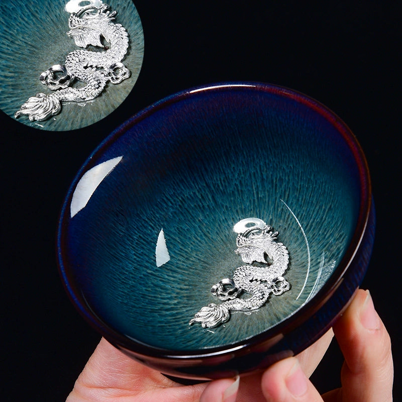 Silver Inlaid Kiln-changed Tianmu Glaze Tea Cup Twelve Zodiac Tea Cups Silver-inlaid Jianzhan brushed hat cup · Xianglong Below 200mL