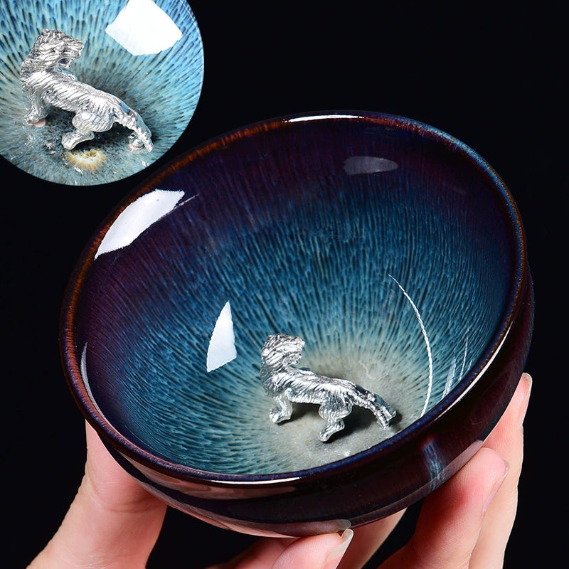 Silver Inlaid Kiln-changed Tianmu Glaze Tea Cup Twelve Zodiac Tea Cups Silver-inlaid Jianzhan brushed hat cup · Yinhu Below 200mL