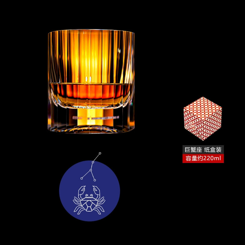 12 Constellations Crystal Whisky Glasses Cancer colored paper packaging, free coaster.