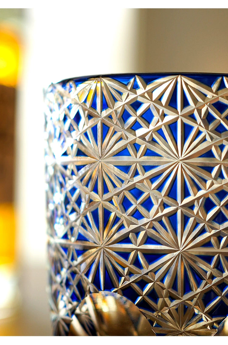 Edo Kiriko Blue Daisy Crystal Glass Whiskey Glass