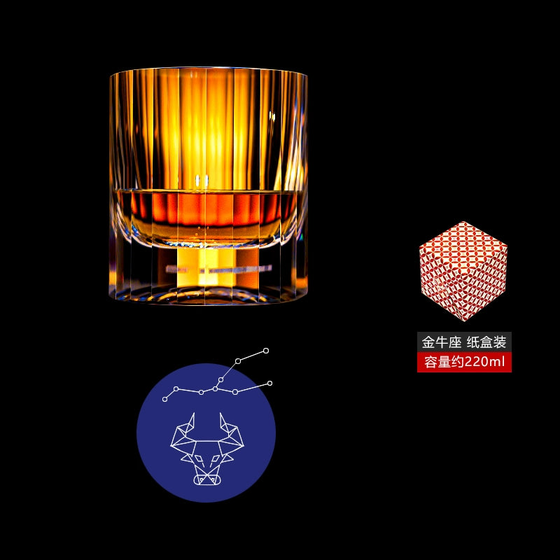 12 Constellations Crystal Whisky Glasses Taurus colored paper packaging, free coaster.
