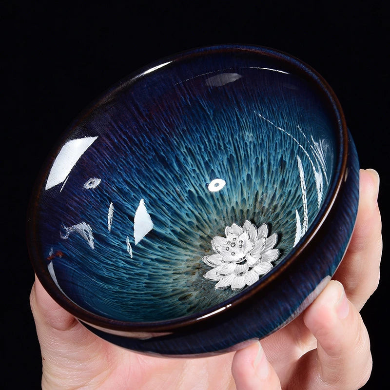 Silver Inlaid Kiln-changed Tianmu Glaze Tea Cup Twelve Zodiac Tea Cups