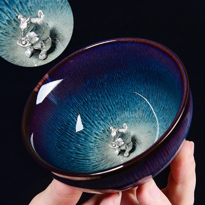 Silver Inlaid Kiln-changed Tianmu Glaze Tea Cup Twelve Zodiac Tea Cups Silver-inlaid Jianzhan brushed hat cup · Zimo Below 200mL