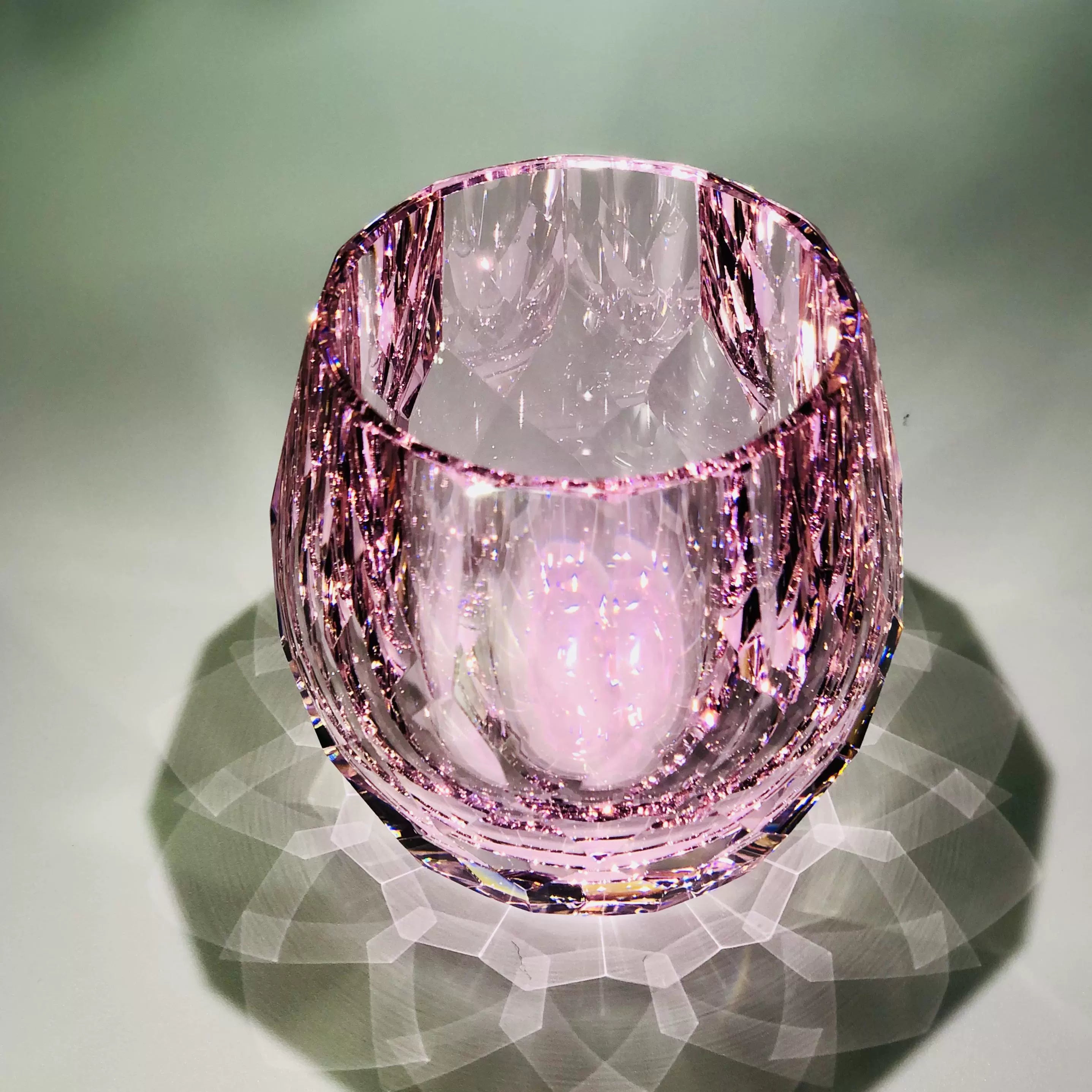 Hand Cut Crystal Whiskey Glass pink