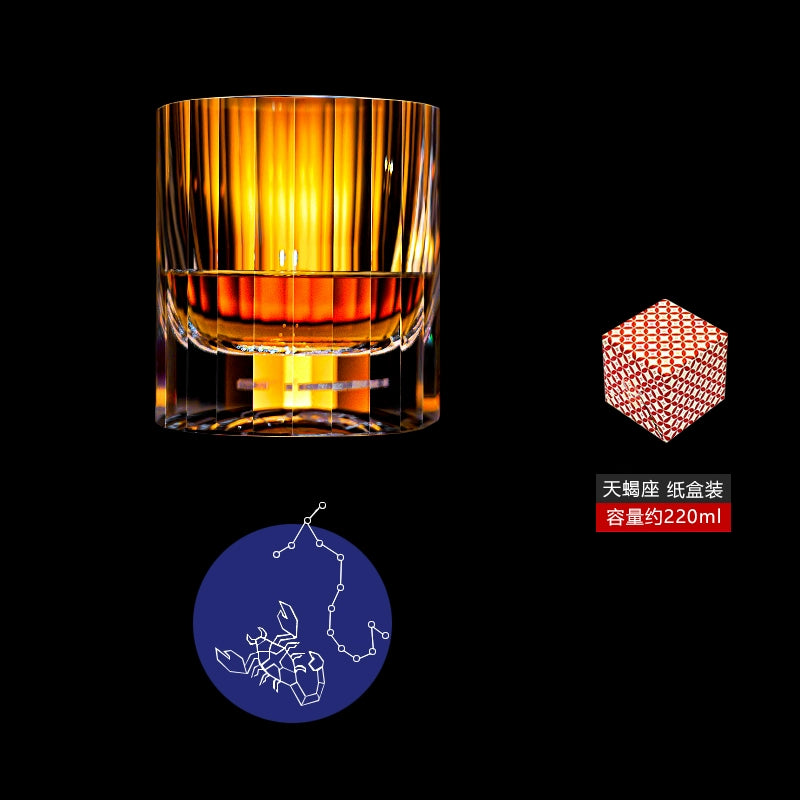 12 Constellations Crystal Whisky Glasses Scorpio colored paper packaging, free coaster.