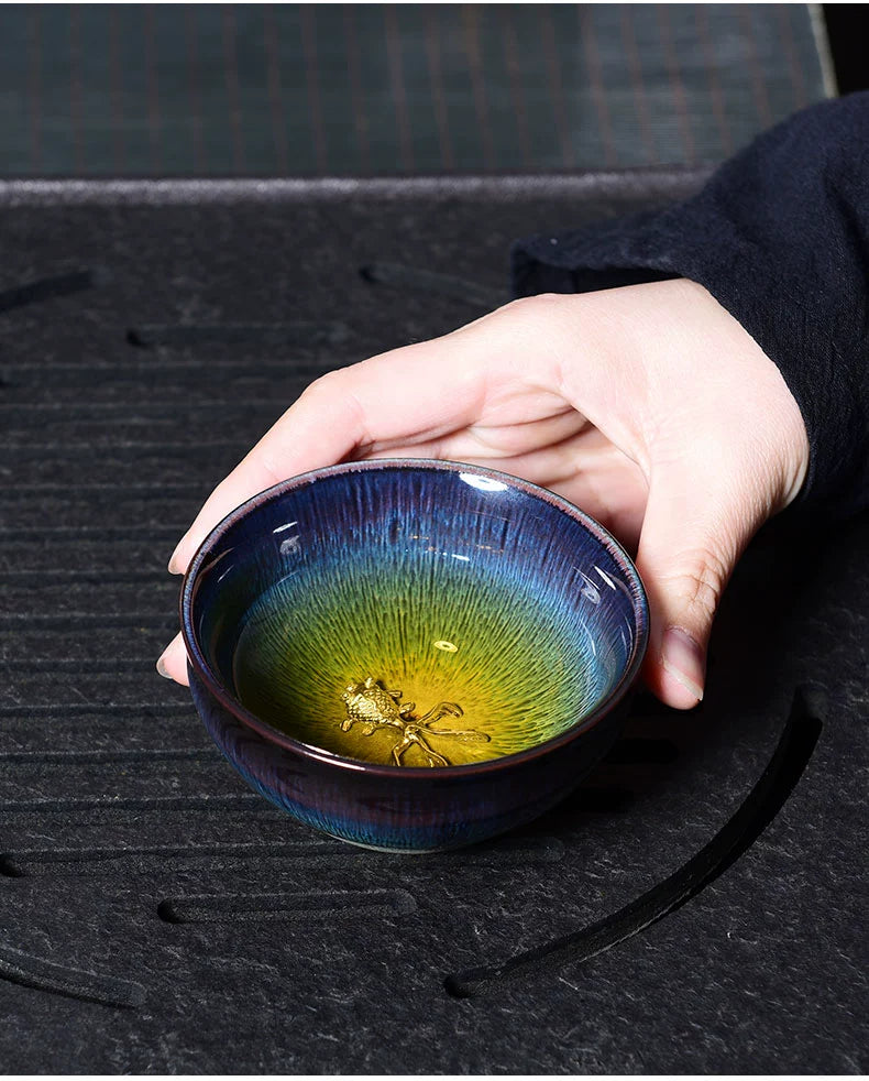 Silver Inlaid Kiln-changed Tianmu Glaze Tea Cup Twelve Zodiac Tea Cups