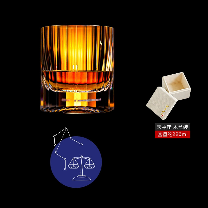 12 Constellations Crystal Whisky Glasses Scale seat wooden gift box packaging, free coaster.