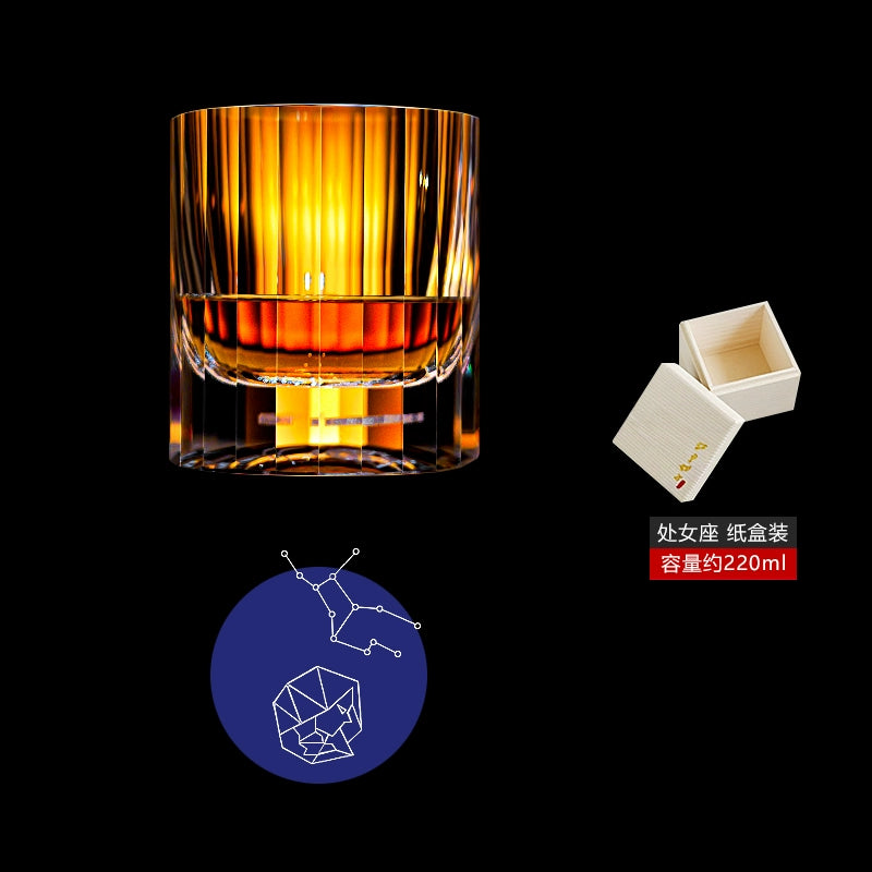 12 Constellations Crystal Whisky Glasses Virgo wooden gift box packaging, free coaster.